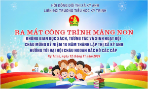 RA MẮT CÔNG TRÌNH MĂNG NON “KHÔNG GIAN ĐỌC SÁCH TƯƠNG TÁC SINH HOẠT ĐỘI”  KỶ NIỆM 10 NĂM THÀNH LẬP THỊ XÃ HƯỚNG TỚI CHÀO MỪNG ĐẠI HỘI CHÁU NGOAN BÁC HỒ.